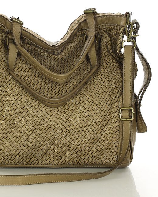 Miejska torebka regulowane raczki shopper pleciona skóra handmade MARCO MAZZINI beż