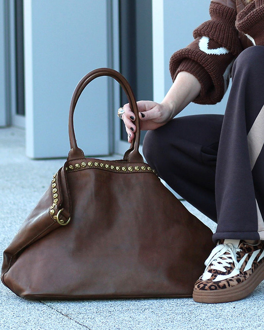 Duża torebka skórzana oversize style shopper bag - MARCO MAZZINI czekoladowy brąz