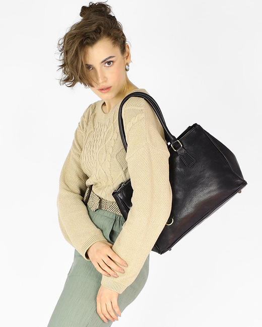 Torebka skórzana dwukomorowa kuferek premium - MARCO MAZZINI czarny