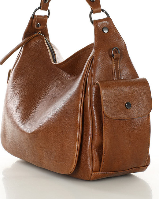 Luksusowa torebka kuferek na ramię skóra naturalna MARCO MAZZINI camelowa