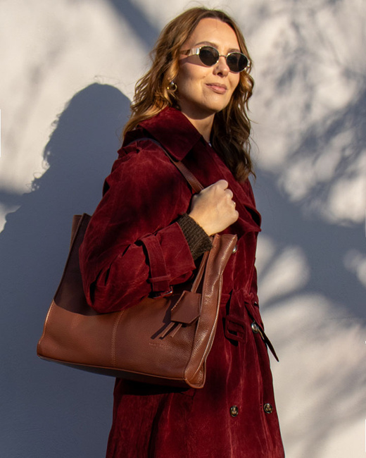 Modna torebka damska skórzany shopper bag - MARCO MAZZINI Portofino Max brąz