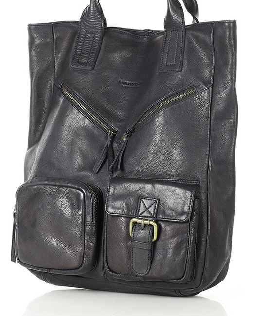 Duża torba shopper z przegródkami skóra naturalna - MARCO MAZZINI czarny