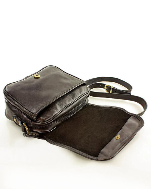 Włoska torebka listonoszka skórzana z klapą MARCO MAZZINI - Alabama Classico czarny