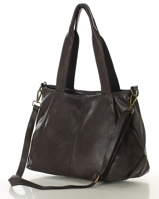 Torebka kuferek skórzana na ramię z miękkiej skóry MARCO MAZZZINI ciemny brąz