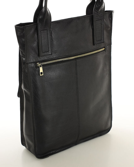 Torebka z kieszonkami skórzana dobrze zorganizowany shopper - MARCO MAZZINI czarny