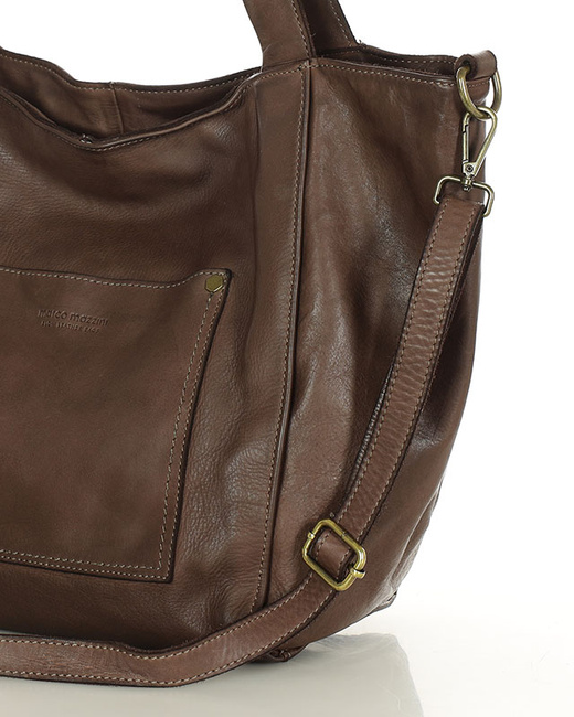 Shopperka torebka skórzana miejska - MARCO MAZZINI brąz camel