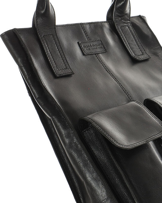 Torebka z kieszonkami skórzana dobrze zorganizowany shopper - MARCO MAZZINI czarny