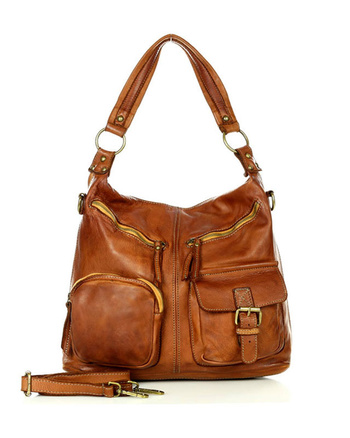 Torebka skórzana na ramię pockets old pelle lavata - MARCO MAZZINI brąz camel