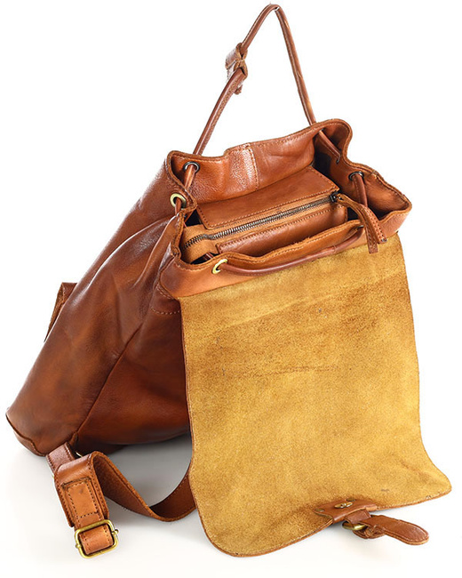 Elegancki plecak damski A4 ze skóry naturalnej - MARCO MAZZINI brąz koniak