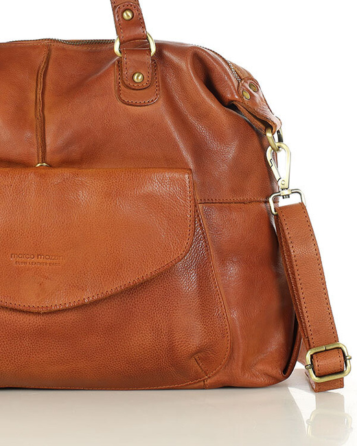 Shopper bag torebka skórzana A4 do pracy - MARCO MAZZINI brąz camel