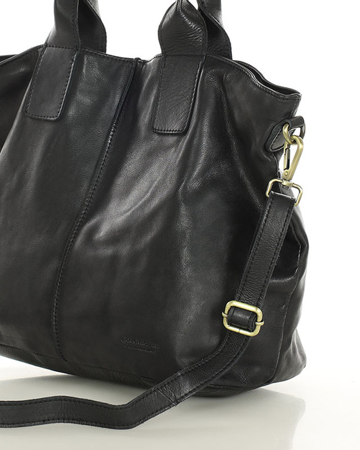 Czarna torebka skórzana na ramię shopper na długich rączkach - MARCO MAZZINI