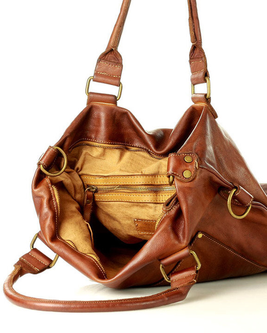 Torebka skórzana XL shopper vintage bag z kieszeniami vera pelle - MARCO MAZZINI brąz migdałowy