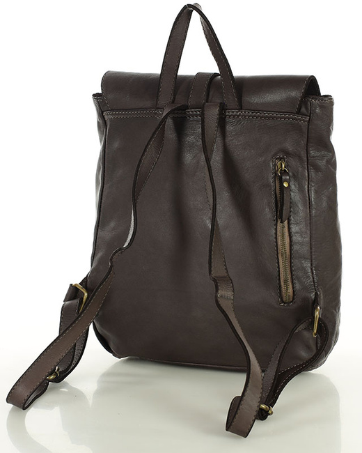 MARCO MAZZINI Miejski plecak skórzany w stylu old look handmade leather ciemny brąz caffe