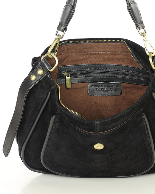 Torebka zamszowa saddle bag skórzana na ramię - MARCO MAZZINI czarna