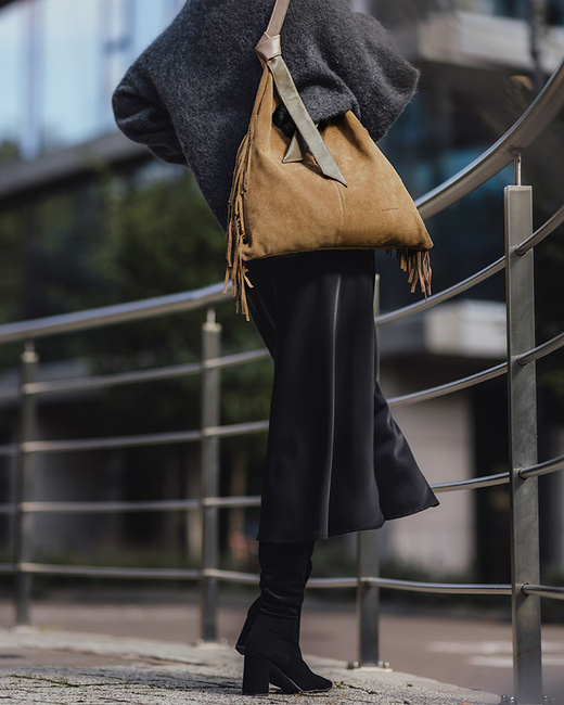 Torebka damska worek hobo bag skóra naturalna - MARCO MAZZINI czarna