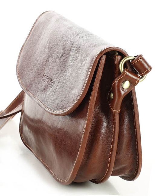 Skórzana torebka saddle bag półksiężyc sztywna skóra - MARCO MAZZINI brązowa