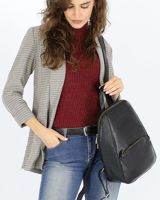 Elegancki plecak damski skórzany miejski minimalizm - MARCO MAZZINI czarny