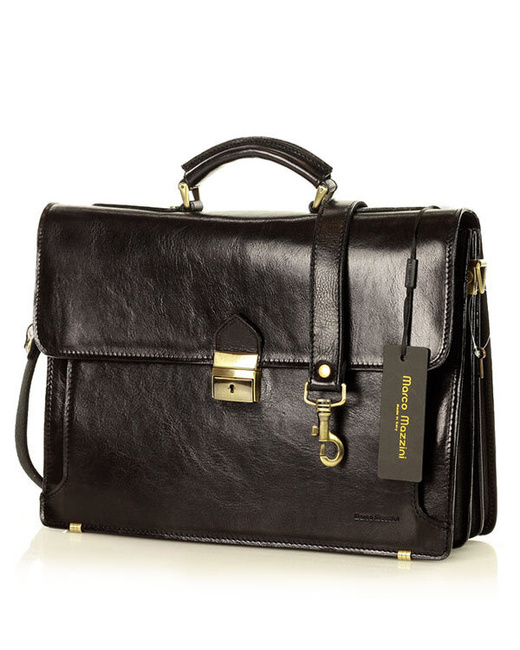 Teczka męska skórzana MARCO MAZZINI handmade - ROBERTO Classic czarna