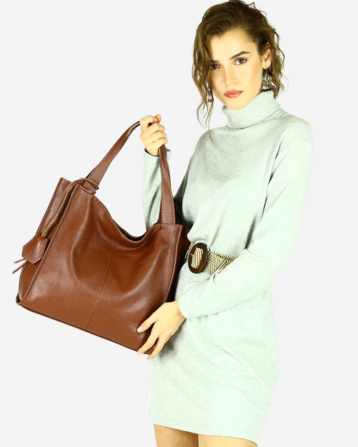 Modna torebka damska skórzany shopper bag - MARCO MAZZINI Portofino Max brąz