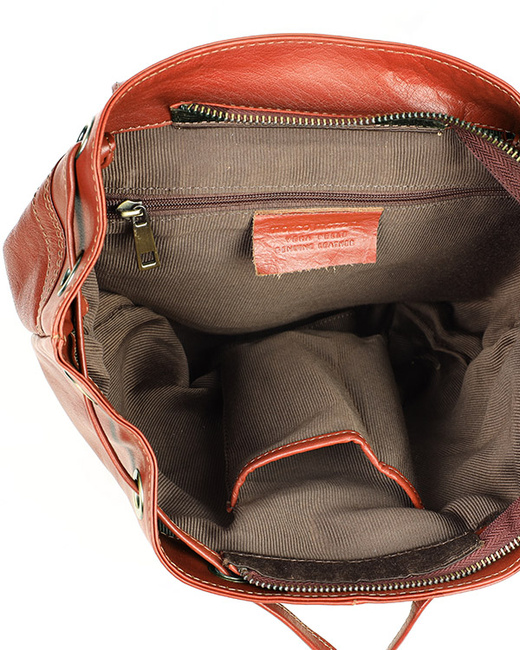 Plecak brązowy damski z kieszenią skóra naturalna - MARCO MAZZINI brąz whisky