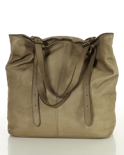 Torebka damska shopper z regulacją rączek skóra old pelle - MARCO MAZZINI beż taupe