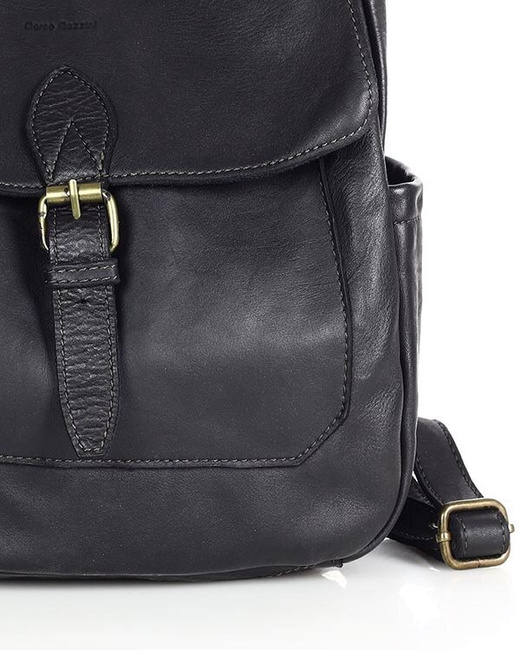 Plecak skórzany handmade z kieszeniami - MARCO MAZZINI czarny