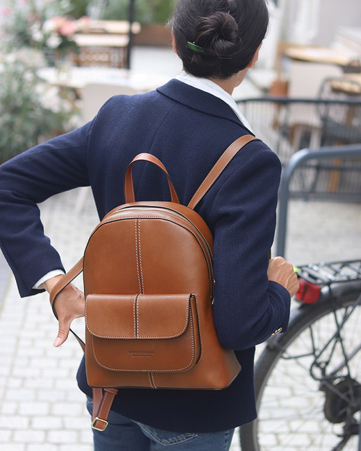 Elegancki plecak damski skórzany premium MARCO MAZZINI brązowy