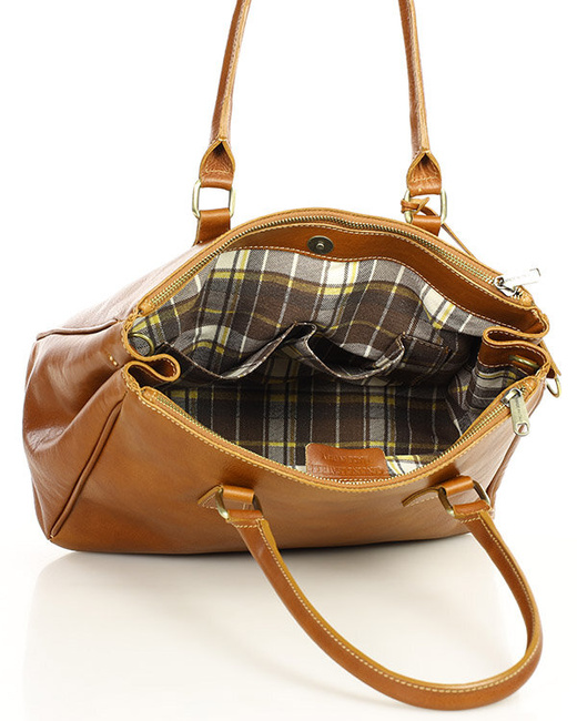 Torebka skórzana dwukomorowa kuferek premium - MARCO MAZZINI camelowy