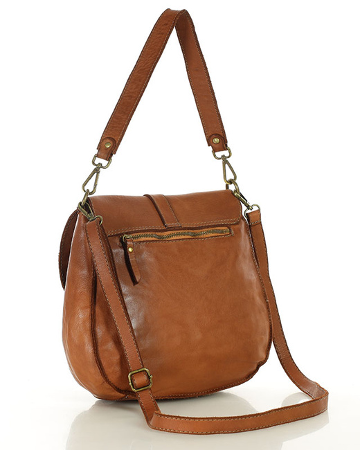 Torebka vintage retro skórzana listonoszka saddle bag - MARCO MAZZINI camelowa