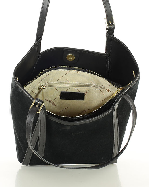 Torebka damska worek hobo bag skóra naturalna - MARCO MAZZINI czarna