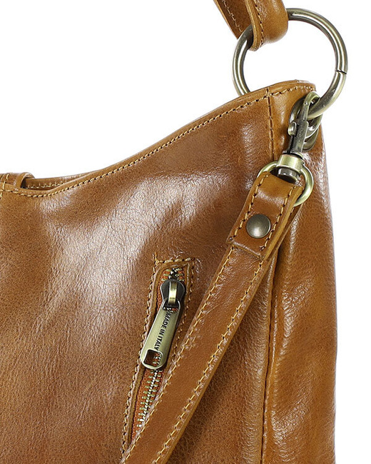 Klasyczna torba skórzana na ramię premium leather - MARCO MAZZINI brąz camel