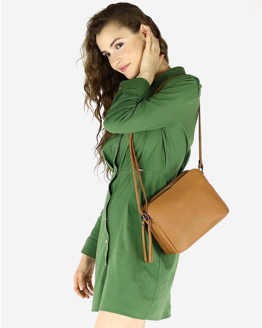 Torebka skórzana crossbody listonoszka dwie komory - MARCO MAZZINI brąz camel