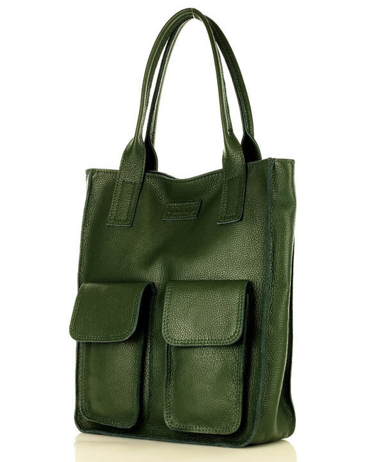 Torebka skórzany shopper bag z kieszeniami - MARCO MAZZINI Ravenna ciemny zielony