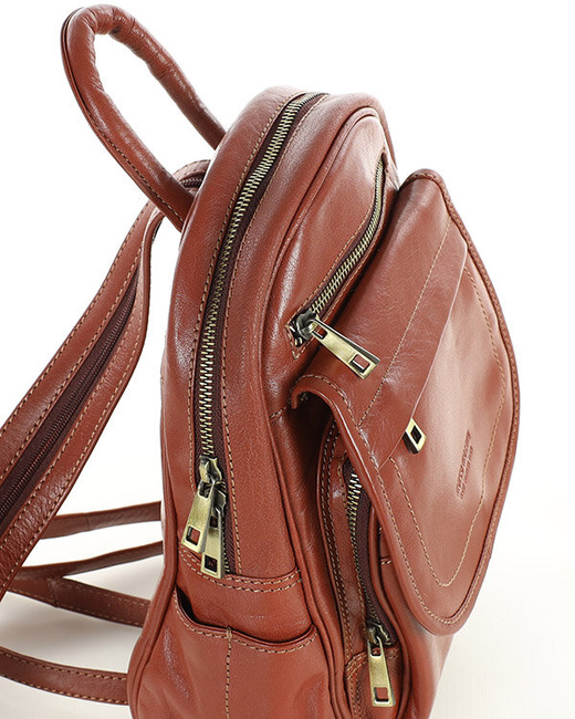 Plecak skórzany damski perfekcyjna organizacja - MARCO MAZZINI brąz whisky