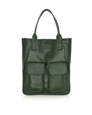 Torebka skórzany shopper bag z kieszeniami - MARCO MAZZINI Ravenna ciemny zielony