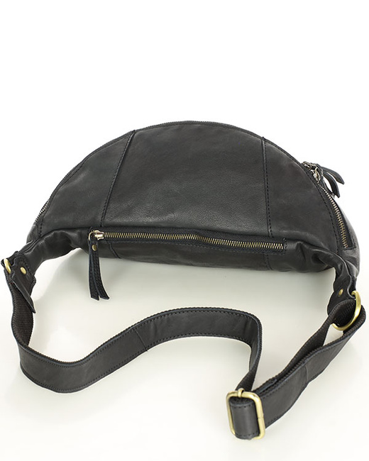 Duża nerka skórzana damska torebka przez ramię z kieszonkami MARCO MAZZINI czarna