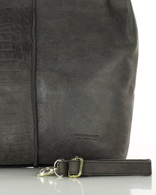 Torebka skórzana hobo bag z tłoczeniem - MARCO MAZZINI czarna