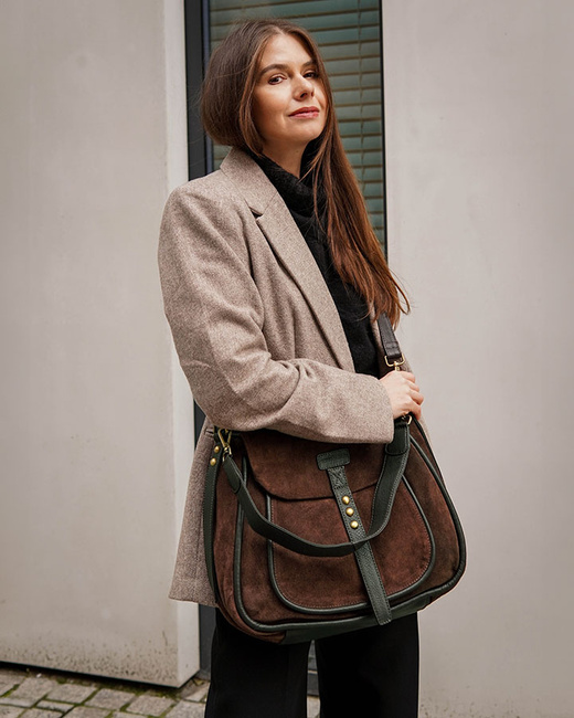 Torebka zamszowa saddle bag skórzana na ramię - MARCO MAZZINI ciemny brąz