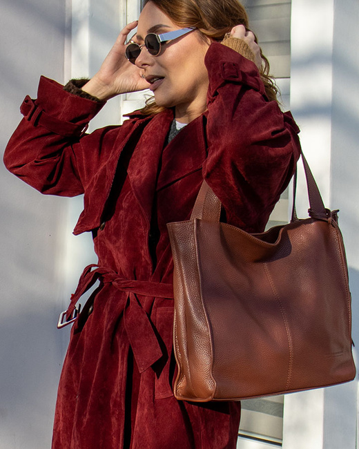 Modna torebka damska skórzany shopper bag - MARCO MAZZINI Portofino Max brąz