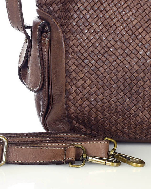 Miejska torebka z regulowanymi rączkami shopper pleciona skóra handmade - MARCO MAZZINI brąz