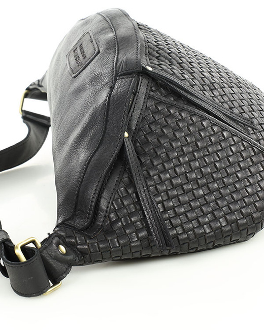 Duża torebka nerka półksiężyc skóra pleciona - MARCO MAZZINI czarna