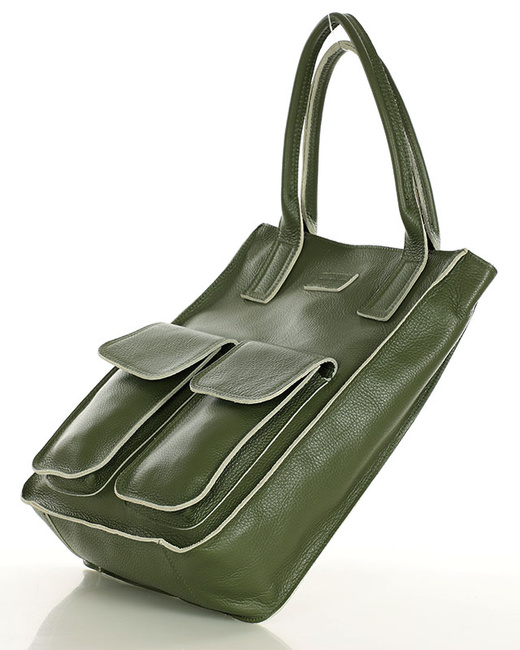 Torebka shopper z kieszeniami MAZZINI - Ravenna militarny zielony