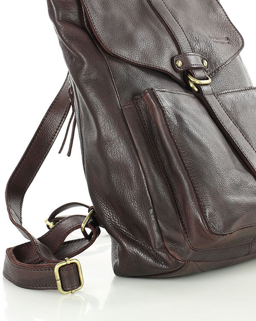 Plecak skórzany damski A4 - MARCO MAZZINI czekoladowy brąz