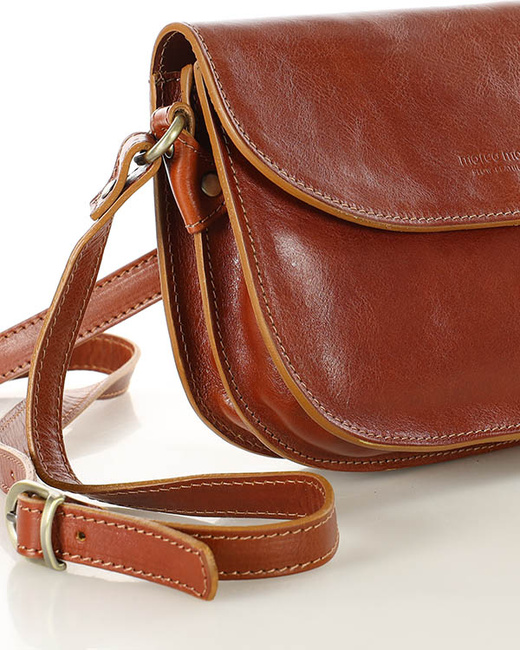 Skórzana torebka saddle bag półksiężyc sztywna skóra - MARCO MAZZINI brąz camel