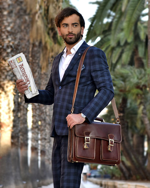 Teczka męska vintage handmade MARCO MAZZINI - skóra naturalna - CIRO Classic brązowa