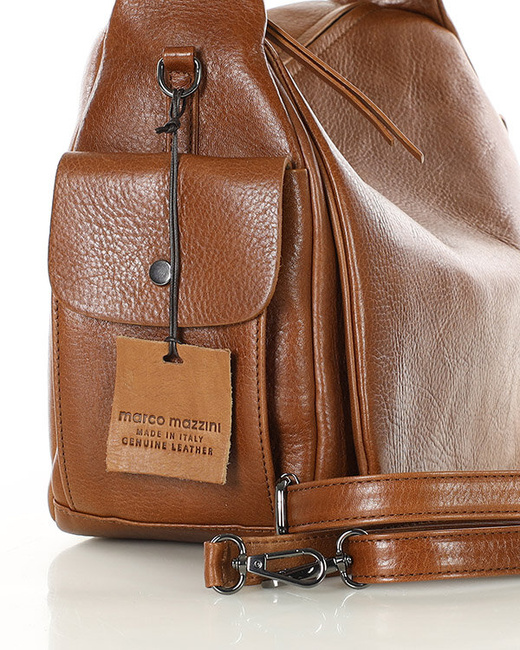 Luksusowa torebka kuferek na ramię skóra naturalna MARCO MAZZINI camelowa