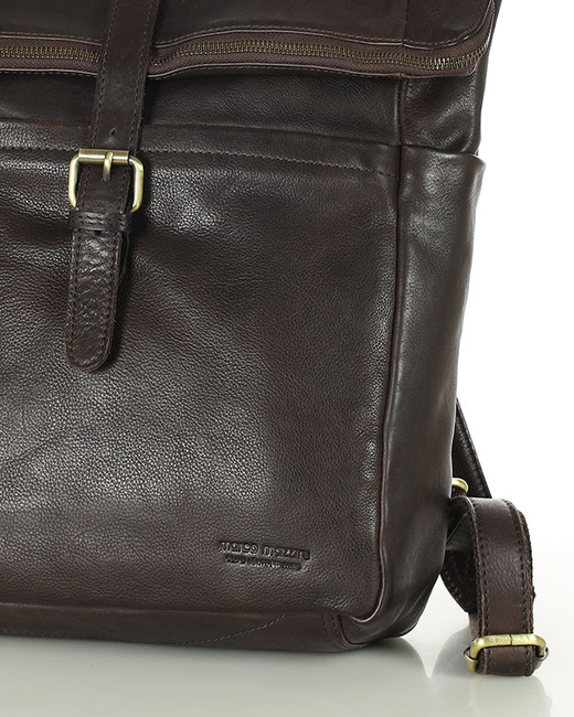 Kultowy plecak damski brązowy skórzany na laptopa - MARCO MAZZINI brąz camel