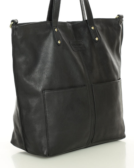 Torebka skórzana czarna duża typu shopper - MARCO MAZZINI