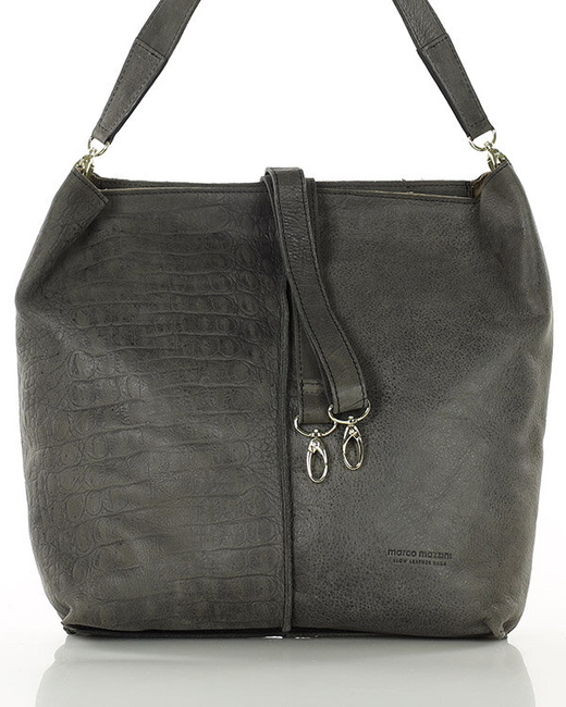 Torebka skórzana hobo bag z tłoczeniem - MARCO MAZZINI czarna
