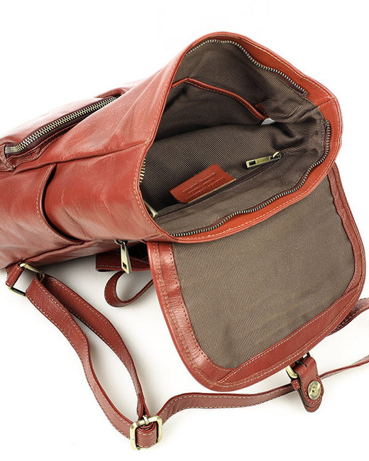 Damski plecak miejski skórzany A4 retro style - MARCO MAZZINI brąz whisky